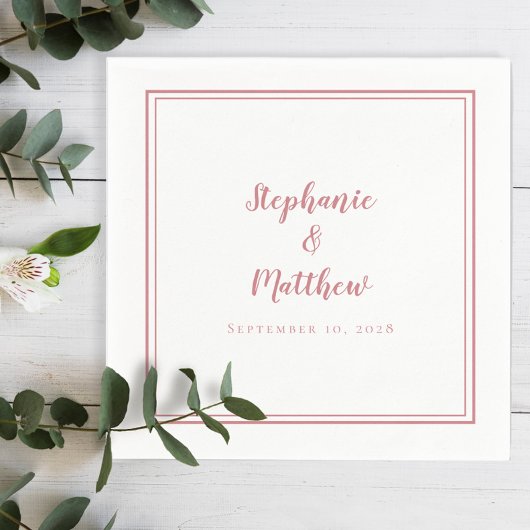 Dusty Roos & White Simple Modern Wedparty Servet