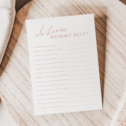 Dusty Roos Wie kent Mama Baby shower Game Kaart