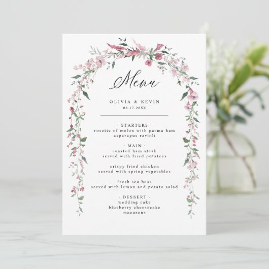 Dusty Roos Wild Flowers Blush Bloemen Bloemen Brui Menu (Staand voorkant)