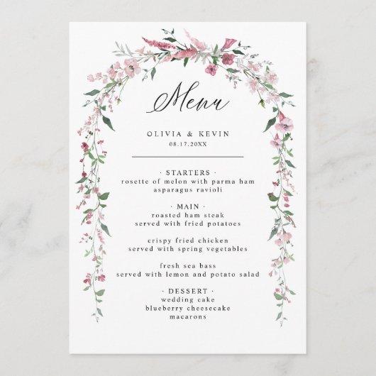 Dusty Roos Wild Flowers Blush Bloemen Bloemen Brui Menu (Voorkant)