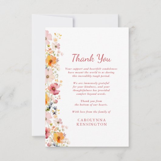 Dusty Roos Wildflower Sympathie Dank u Bedankkaart (Voorkant)