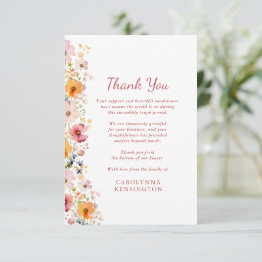 Dusty Roos Wildflower Sympathie Dank u Bedankkaart (Staand voorkant)