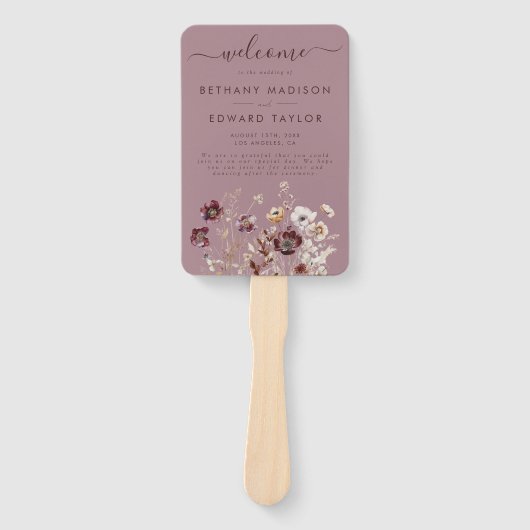 Dusty Roos Wildflower Wedding Program Handwaaier (Voorkant)