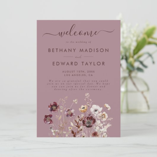 Dusty Roos Wildflower Wedding Programmakaart (Staand voorkant)