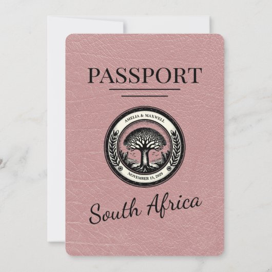 Dusty Roos Zuid-Afrika Passport Wedding Kaart (Achterkant)