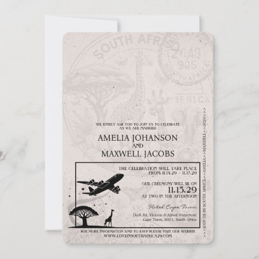 Dusty Roos Zuid-Afrika Passport Wedding Kaart (Voorkant)