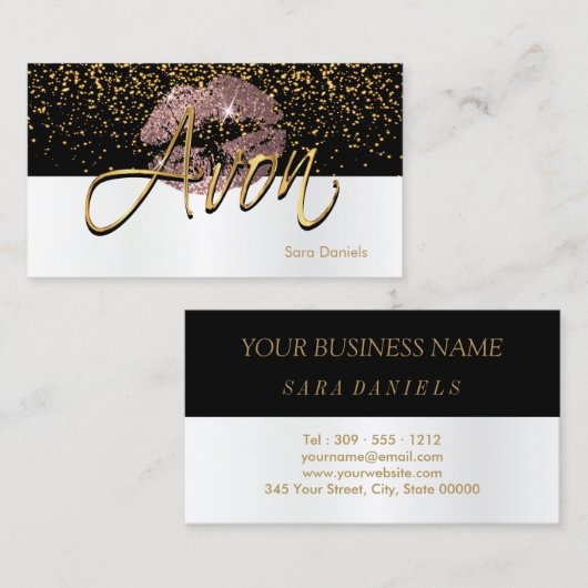 Dusty Roos - Zwart-wit Satijn Dusty Roos Lippen Visitekaartje (Voorkant / Achterkant)