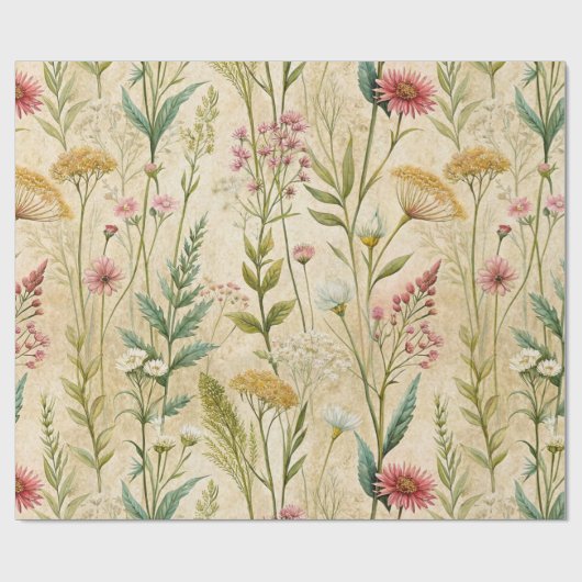 Dusty Rose and Sage Wildflower Botanical Scene Cadeaupapier (Vlak)