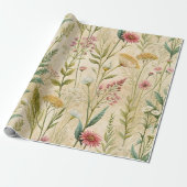 Dusty Rose and Sage Wildflower Botanical Scene Cadeaupapier (Uitgerold)