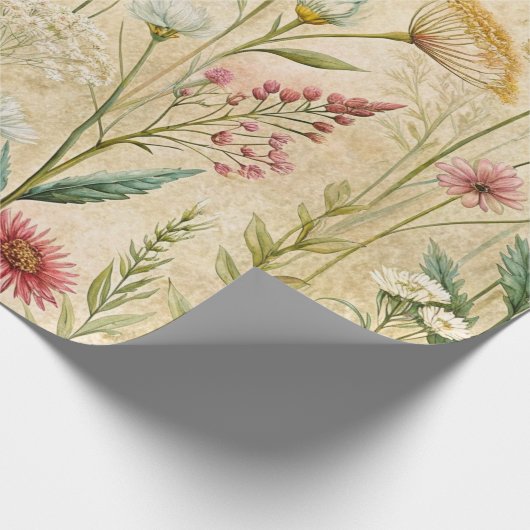 Dusty Rose and Sage Wildflower Botanical Scene Cadeaupapier (Hoek)