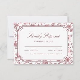 Dusty Rose and White Chinoiserie Wedding RSVP Kaartje