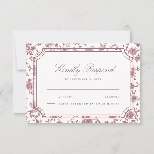 Dusty Rose and White Chinoiserie Wedding RSVP Kaartje (Voorkant)