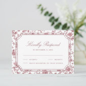 Dusty Rose and White Chinoiserie Wedding RSVP Kaartje (Staand voorkant)