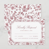 Dusty Rose and White Chinoiserie Wedding RSVP Kaartje (Voorkant / Achterkant)
