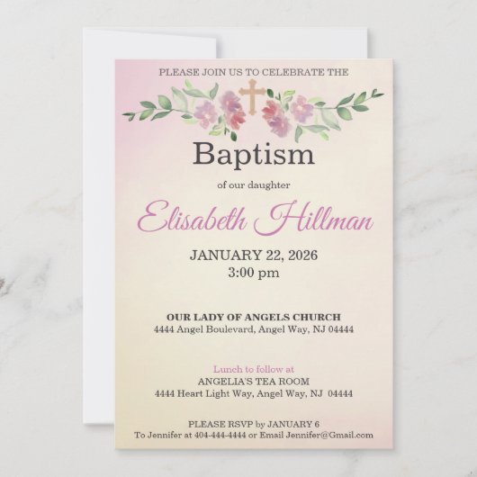 Dusty Rose & Antique Yellow Watercolor Baptism Kaart (Voorkant)