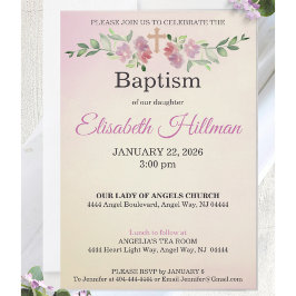 Dusty Rose & Antique Yellow Watercolor Baptism Kaart