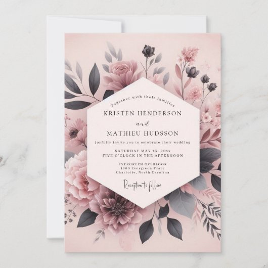 Dusty Rose Ash Bloom Wedding Kaart (Voorkant)