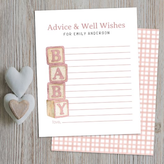 Dusty Rose Baby Blocks Advice & Well Wishes Card