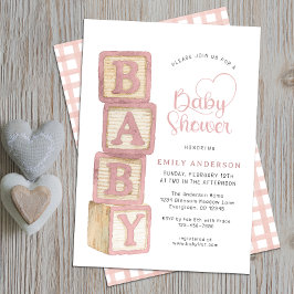 Dusty Rose Baby Blocks Baby Shower Cottage Gingham Kaart