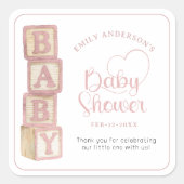 Dusty Rose Baby Blocks Baby Shower Favor Sticker (Voorkant)