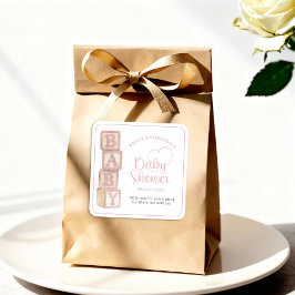 Dusty Rose Baby Blocks Baby Shower Favor Sticker