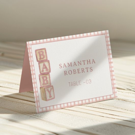 Dusty Rose Baby Blocks Editable Tent Cards  Kaart