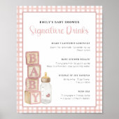 Dusty Rose Baby Shower Signature Drinks Sign  Poster (Voorkant)