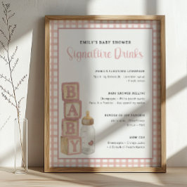 Dusty Rose Baby Shower Signature Drinks Sign Poster