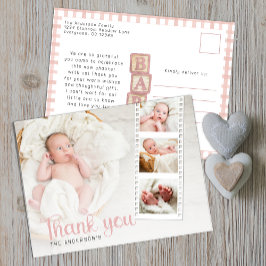 Dusty Rose Baby Shower Thank You Photo Postcard Briefkaart