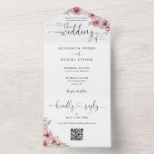 Dusty Rose Bloemencode QR Script Harten Trouwfeest All In One Uitnodiging (Binnen)
