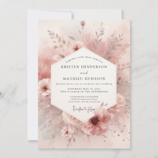 Dusty Rose Bloom Elegance Wedding Kaart (Voorkant)