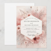 Dusty Rose Bloom Elegance Wedding Kaart (Voorkant / Achterkant)