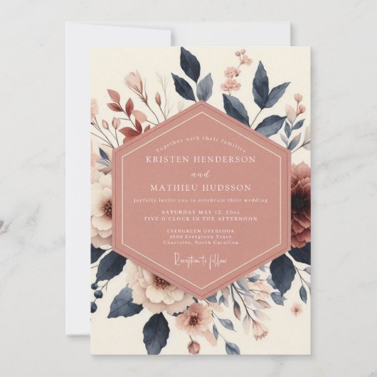 Dusty Rose Bloom Romance Wedding Kaart (Voorkant)