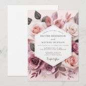Dusty Rose Blossom Romance Wedding Kaart (Voorkant / Achterkant)