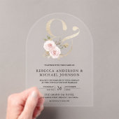 Dusty Rose Blush Floral Ampersand Wedding Acryl Uitnodigingen (Insitu (Draagbaar))