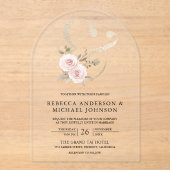 Dusty Rose Blush Floral Ampersand Wedding Acryl Uitnodigingen (Voorkant)