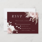Dusty Rose Blush Floral Wedding Deep Burgundy RSVP Kaartje (Voorkant)