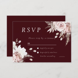 Dusty Rose Blush Floral Wedding Deep Burgundy RSVP Kaartje