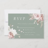 Dusty Rose Blush & Sage Floral Wedding All Event RSVP Kaartje (Voorkant)