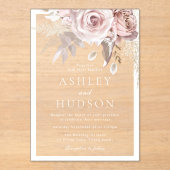 Dusty Rose & Blush Wedding White Border Acryl Uitnodigingen (Voorkant)