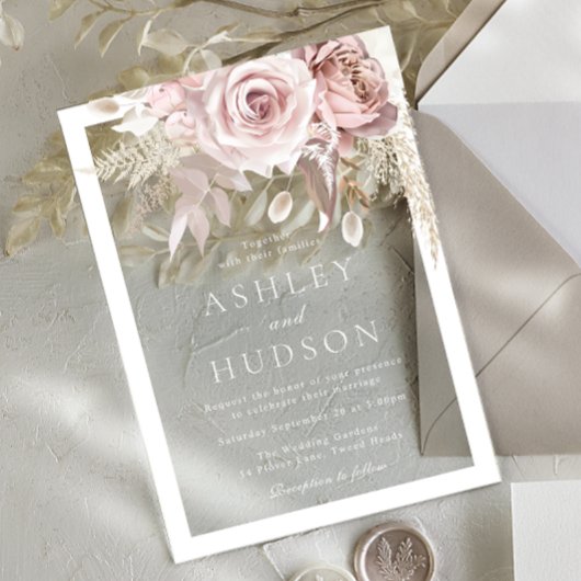Dusty Rose & Blush Wedding White Border Acryl Uitnodigingen