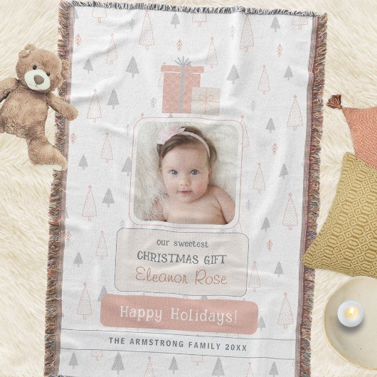 Dusty Rose Boho Baby's 1st Photo Christmas Deken