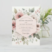 Dusty Rose Botanical Bloom Wedding Kaart (Staand voorkant)