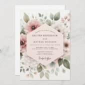 Dusty Rose Botanical Bloom Wedding Kaart (Voorkant / Achterkant)
