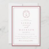 Dusty Rose botanical crest monogram wedding Kaart (Voorkant)