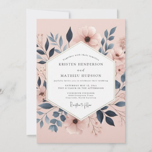 Dusty Rose Botanical Elegance Wedding Kaart (Voorkant)