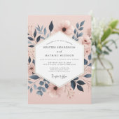 Dusty Rose Botanical Elegance Wedding Kaart (Staand voorkant)