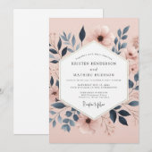 Dusty Rose Botanical Elegance Wedding Kaart (Voorkant / Achterkant)