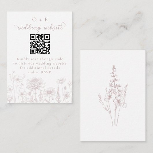 Dusty Rose Botanical Minimal Wedding Website QR  Informatiekaartje (Voorkant / Achterkant)