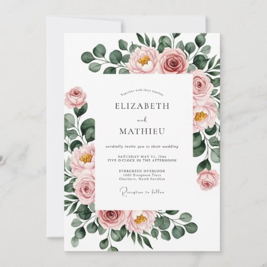 Dusty Rose Botanical Spring Wedding Kaart (Voorkant)